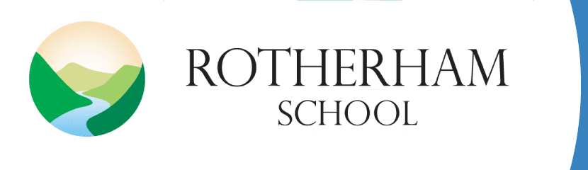 A logo with a stylized landscape icon featuring green hills and a river, next to the text "ROTHERHAM SCHOOL" in black capital letters.